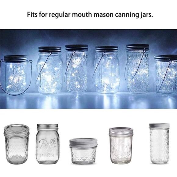 Solar Mason Jar Lights, 8 Pack 15 LED Waterproof Fairy Firefly Jar Lids String - Picture 6 of 7